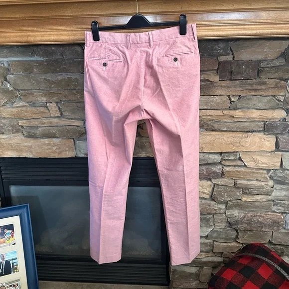 J CREW ⛵️ Men’s Rose Pink Slim Fit Flat Front Oxford Cloth Trousers - Size 32/34 - Picture 6 of 12